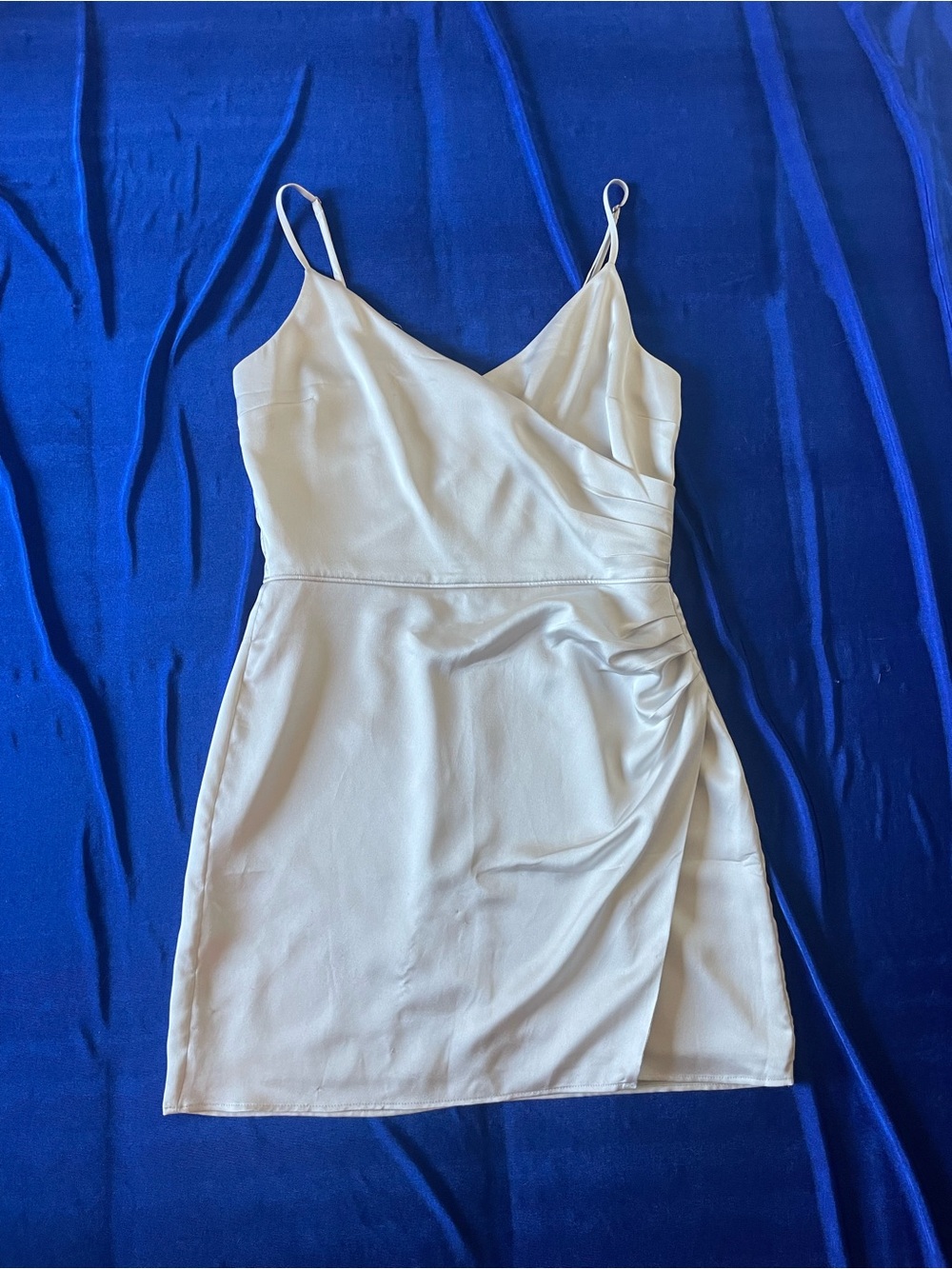 Abercrombie & Fitch Ivory Satin Ruched Mini Dress Spaghetti Strap